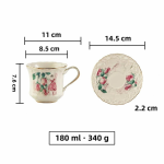 Handbemalte asiatische Teekanne aus Porzellan — Tasse mit Untertasse, 180 ml, Figuren in Rosa