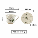 Handbemalte asiatische Teekanne aus Porzellan — Tasse mit Untertasse, 180 ml, grünes Blattwerk