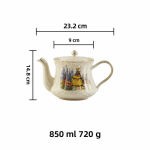 Handbemalte asiatische Teekanne aus Porzellan — Teekanne, 850 ml, gelbe Figur und Blumen