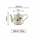 Handbemalte asiatische Teekanne aus Porzellan — Teekanne, 850 ml, grünes Blattwerk