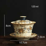 Handbemalter Gaiwan mit Blumenmotiv — Ausgestellt, gelborangefarbene Blumen