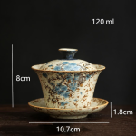 Handbemalter Gaiwan mit Blumenmotiv — Ausgestellt, hellblaue Blumen