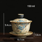 Handbemalter Gaiwan mit Blumenmotiv — Rund, hellblaue Blumen