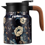 Isolierte Teekanne mit Teesieb und Blumenmotiven — Weiße Blüten und blaues Blattwerk, 1.000 ml