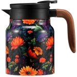 Isolierte Teekanne mit Teesieb und Edelstahl-Innenraum — Orangefarbene, rote und violette Blüten, 1.000 ml