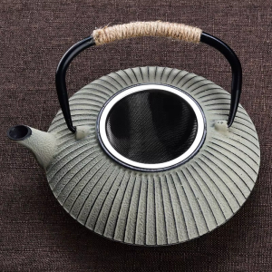 Japanische Gusseisen-Teekanne mit Schirmrelief