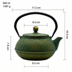 Japanische Gusseisen-Teekanne mit Teesieb aus Edelstahl — Dunkelgrün mit goldenen Bögen — 800 ml