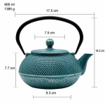 Japanische Gusseisen-Teekanne mit Teesieb aus Edelstahl — Dunkeltürkis mit Punktmuster — 900 ml