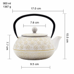 Japanische Gusseisen-Teekanne mit Teesieb aus Edelstahl — Elfenbein mit goldenen Blumen — 900 ml