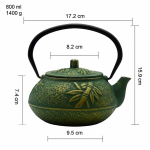 Japanische Gusseisen-Teekanne mit Teesieb aus Edelstahl — Sehr dunkelgrün mit goldenen Blättern — 800 ml
