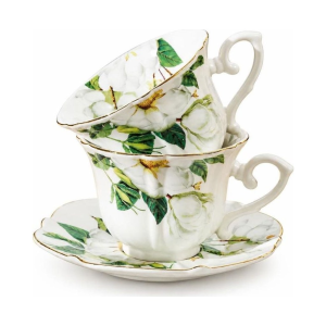 Kamelien-Kaffeetasse mit Untertasse aus Porzellan