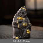 Lächelndes Yixing-Teetier aus Yixing-Ton (Zisha) — Dunkelgrau und goldfarben