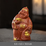 Lächelndes Yixing-Teetier aus Yixing-Ton (Zisha) — Rotbraun und goldfarben