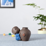 Mönch Tea Pet mit Hydroponikvase aus violettem Ton — 9,8 × 7,8 cm