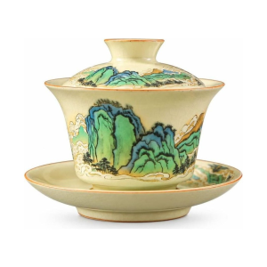 Porzellan-Gaiwan mit Berg oder Blumenmotiv