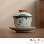 Porzellan-Gaiwan mit Craquelé-Dekor — Blaue Blumen