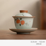 Porzellan-Gaiwan mit Craquelé-Dekor — Orangefarbene Früchte