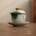 Porzellan-Gaiwan mit Craquelé-Dekor — Rot-orangefarbener Fisch