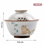 Porzellan-Gaiwan mit Katzenmotiv