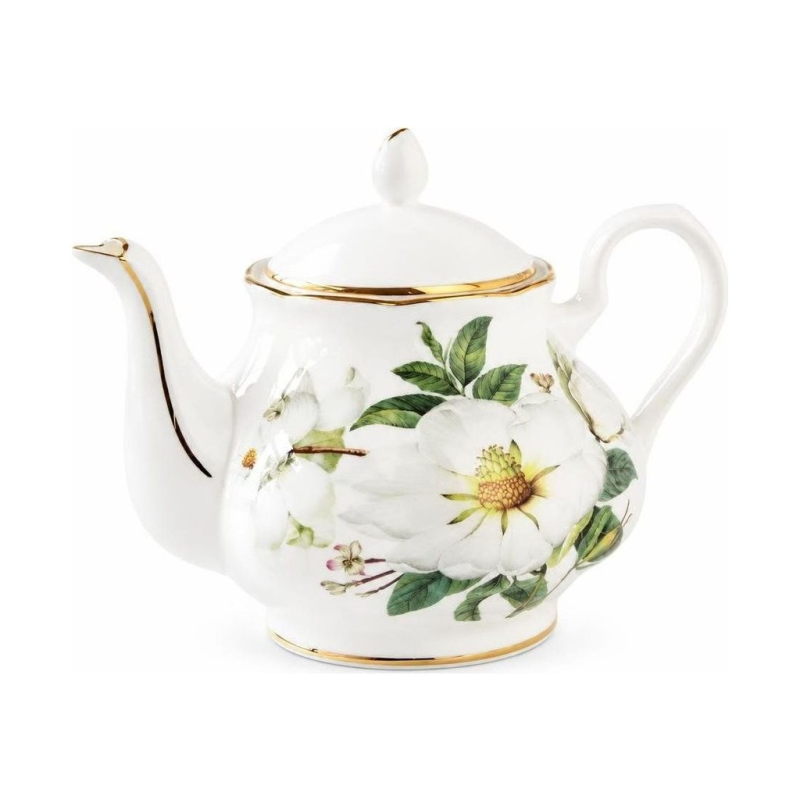Porzellanteekanne mit Blumen und Innenfilter