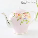 Porzellanteekanne mit Blumen und Innenfilter — Rosa, 1.300 ml