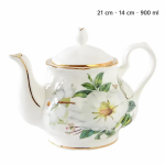 Porzellanteekanne mit Blumen und Innenfilter — Weiße Blumen, 900 ml