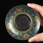 Schwarzer Gaiwan aus Porzellan mit Dekor