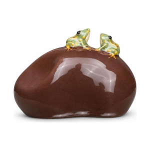 Tea Pet aus violettem Ton mit zwei Fröschen