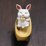 Tea Pet aus Yixing-Ton mit Tier in Badewanne — Weißer Hase