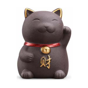 Tea Pet Glückskatze aus violettem Ton