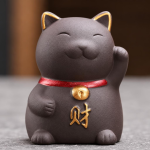 Tea Pet Glückskatze aus violettem Ton — Anthrazit