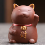 Tea Pet Glückskatze aus violettem Ton — Rotbraun