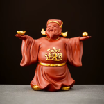 Tea Pet Gott des Reichtums aus violettem Ton — Orangerot