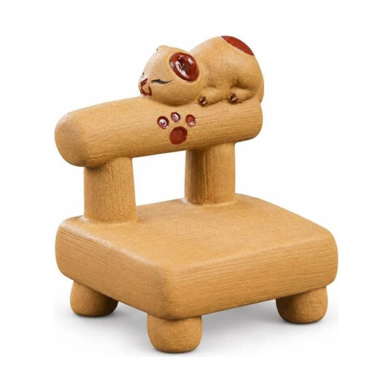 Tea Pet Katze aus Yixing-Ton auf Miniaturstuhl