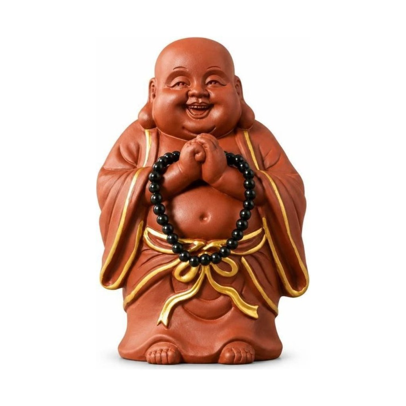 Tea Pet Lachender Buddha mit schwarzer Gebetskette