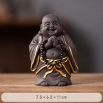 Tea Pet Lachender Buddha mit schwarzer Gebetskette — Dunkelgrau