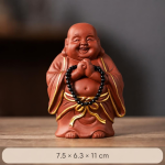 Tea Pet Lachender Buddha mit schwarzer Gebetskette — Rotbraun