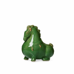Tea Pet Pferd aus glasierter Keramik — Dunkelgrün und Goldbraun
