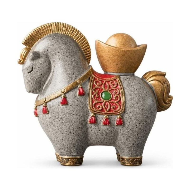 Tea Pet Pferd aus Resin mit Wärmefarbwechsel — Ockerfarbene Schale
