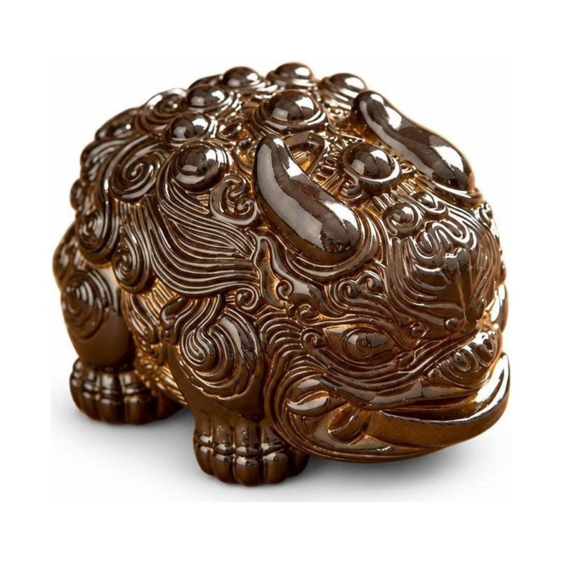 Tea Pet Pixiu aus Harz mit Farbwechsel — Korallorange und dunkles Braun