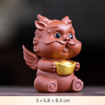 Tea Pet Pixiu aus violettem Ton — Geflügelt mit Schale, rosébraun