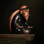 Tea Pet Schildkrötenfigur mit altem Mann — Schwarz