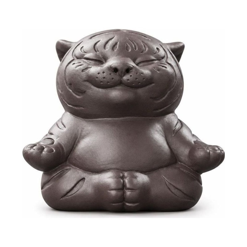 Tea Pet Tiger aus violettem Ton in vier Posen