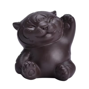 Tea Pet Tiger aus violettem Ton in vier Posen