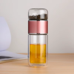 Teeflasche mit Teefilter aus Borosilikatglas — Rosa
