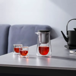 Teekanne mit Tasse aus Borosilikatglas und Filter