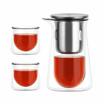 Teekanne mit Tasse aus Borosilikatglas und Filter — Teekanne und 2 Tassen