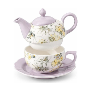 Teekanne mit Tasse für 1 Person mit Blumendekor