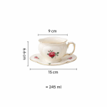 Teekanne oder Porzellantasse mit Untertasse im Blumenmotiv — Tasse und Untertasse 245 ml, rote Rose