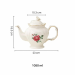 Teekanne oder Porzellantasse mit Untertasse im Blumenmotiv — Teekanne 1.050 ml, rote Rose